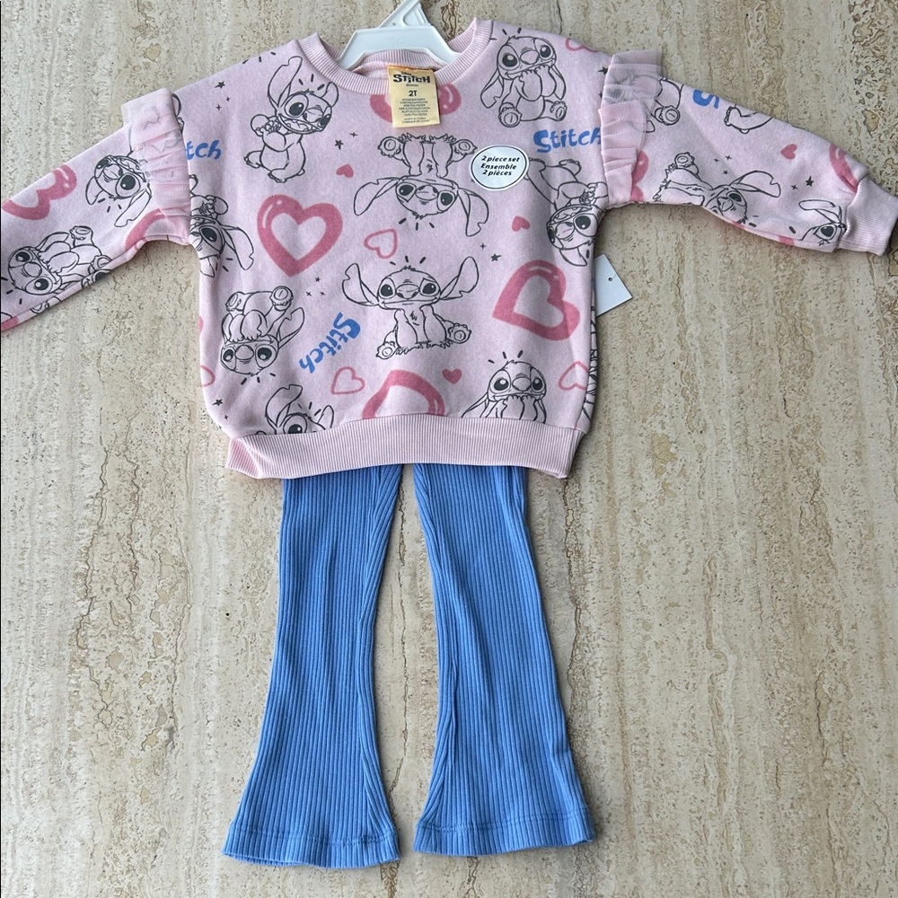 NEW 🆕 Stitch Pink Sweatshirt and Blue Pants Set with tags